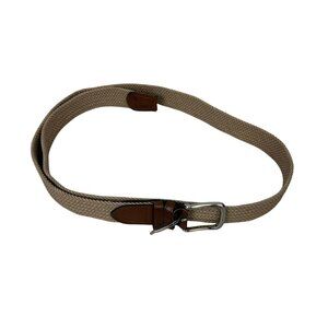 Braided Elastic Belt With Leather Accents & Silver Buckle